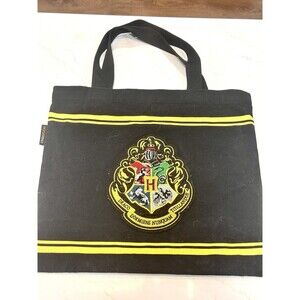 Harry Potter Hogwarts Crest Canvas Tote Bag Cinereplicas 16x14 Striped Black